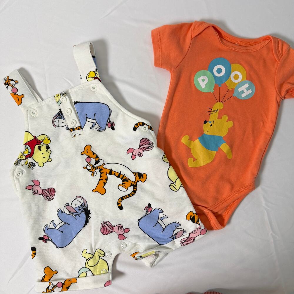 Disney Baby Winnie The Pooh & Friends White & Orange Overall Set Sz 3-6 mo